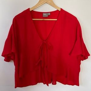 ASOS Red Tie-Front Flutter Sleeve Blouse